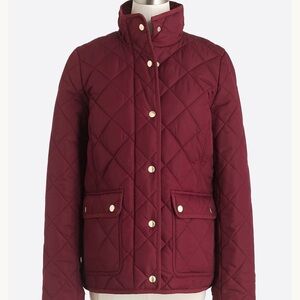 J. Crew Quilted Wine Red Puffer Jacket with Stand Collar